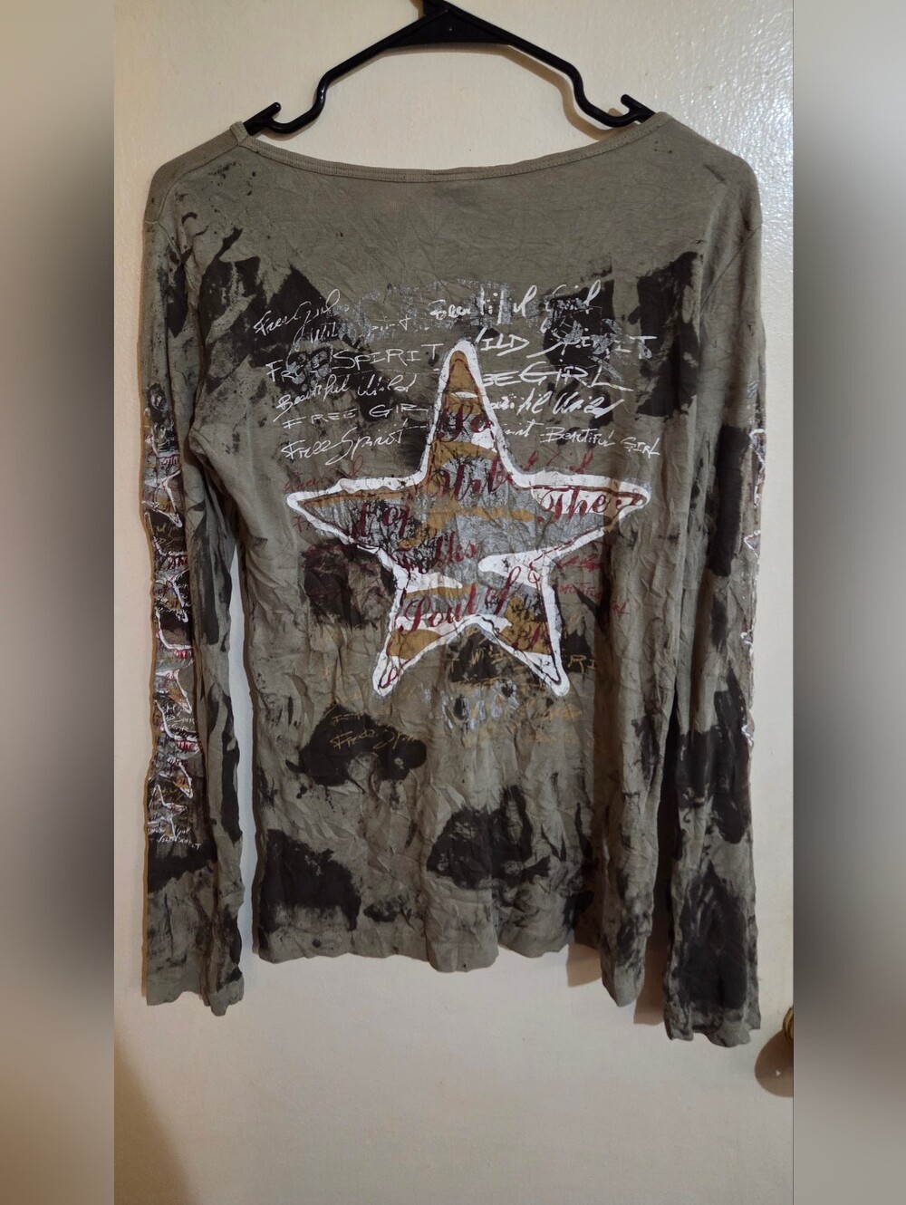 Y2K Vintage Sledge Deadstock Star Grunge Long Sleeve Shirt NWOT Size XL Fits M/L